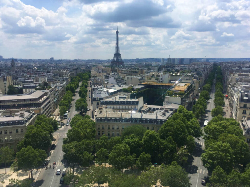 Overlooking view of The Eiffel Tower and the cityscape of Paris