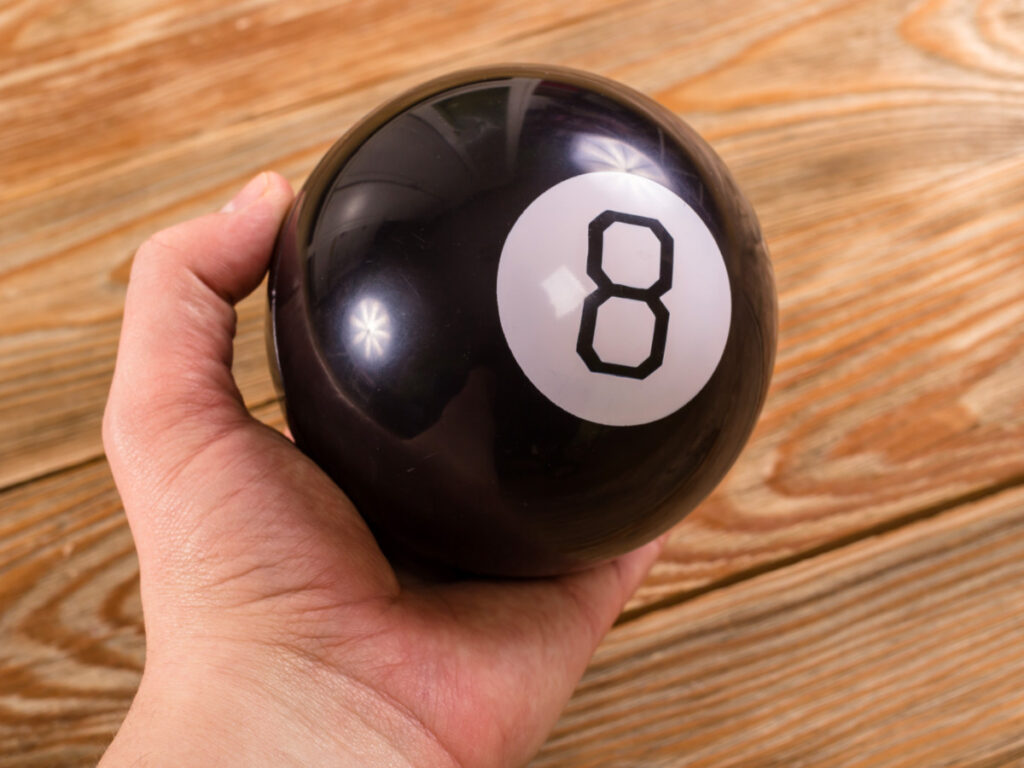 Magic prediction eight ball in hand