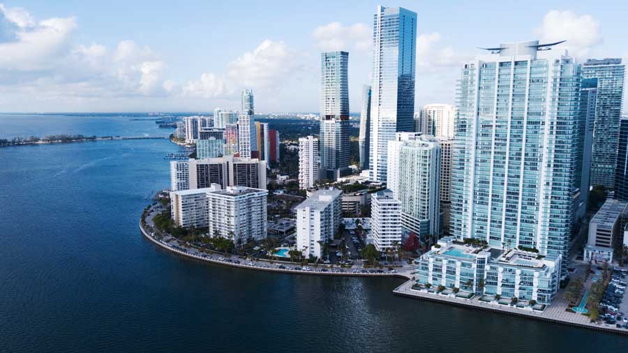 Aerial view of buildings in Brickell