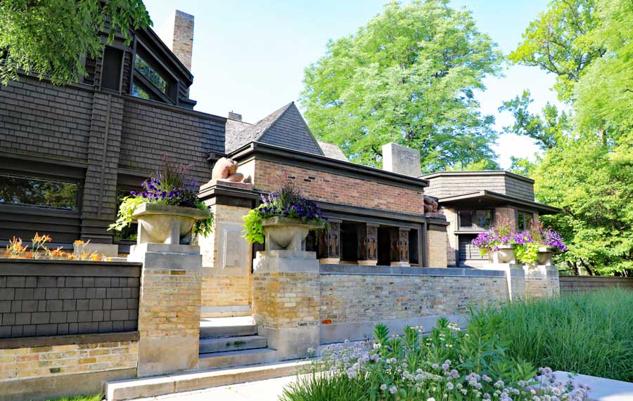 The Frank Lloyd Wright Home and Studio from the outside in Oak Park