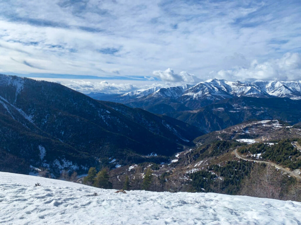 View of the snow covered French Alps