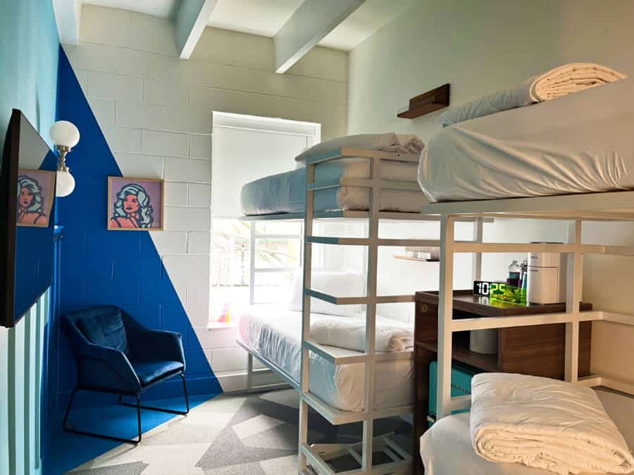 View of the bunk beds in one of the hotel rooms in The Gallatin
