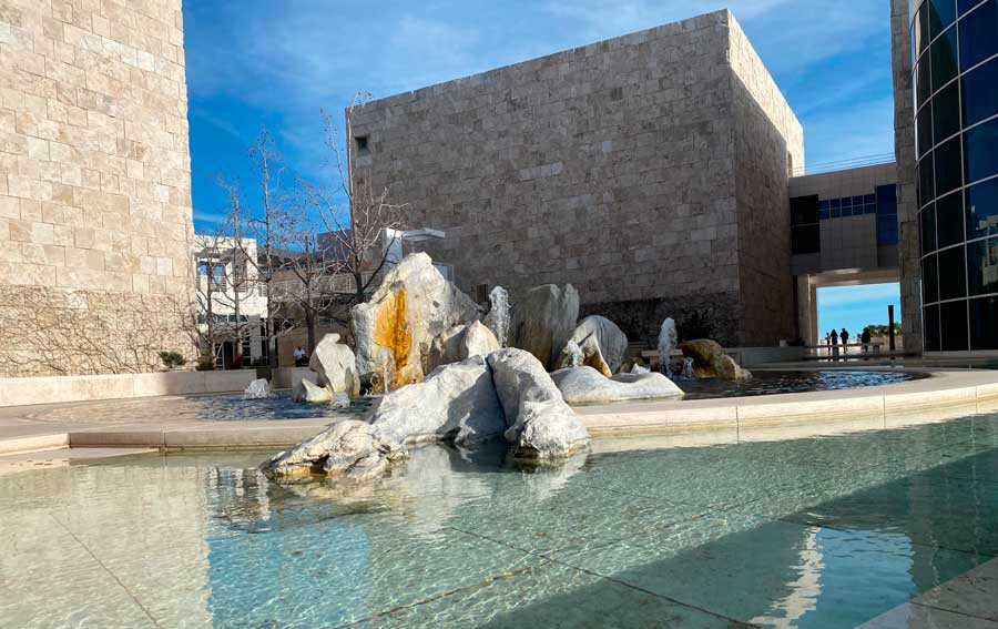 View of a water fountain in The Getty Center