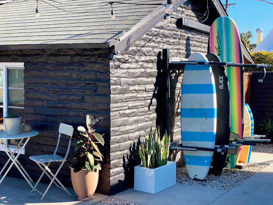 View of surf boards in The Green Room