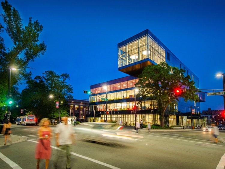 Outside view of The Halifax Central Library at night