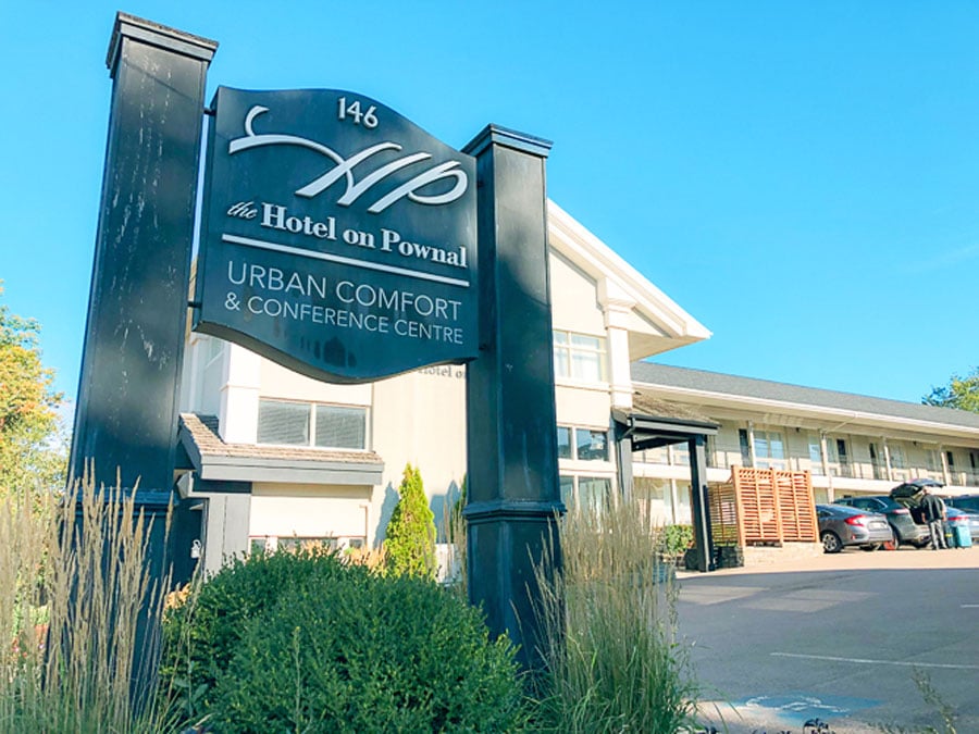 View of The Hotel on Pownal sign