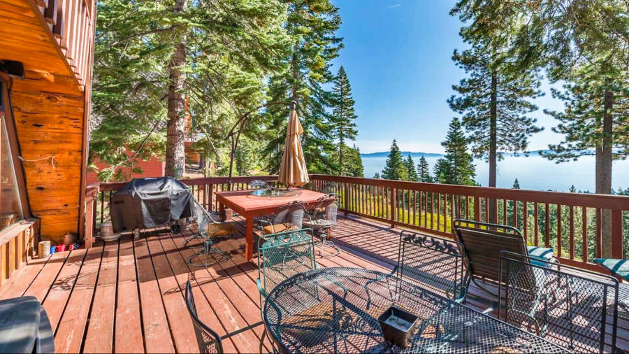 Overlooking view of the lake from the patio of The Isosceles accommodation