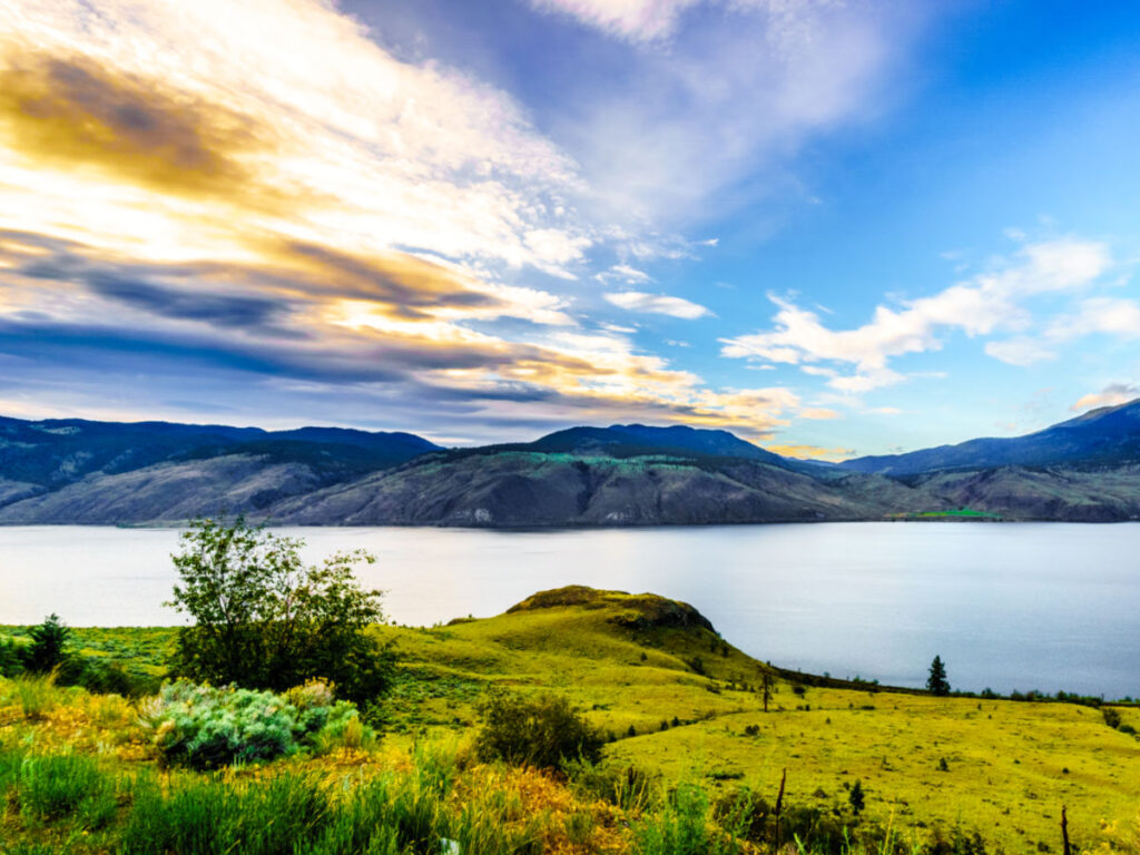 Sunset over Kamloops Lake along the Trans Canada Highway