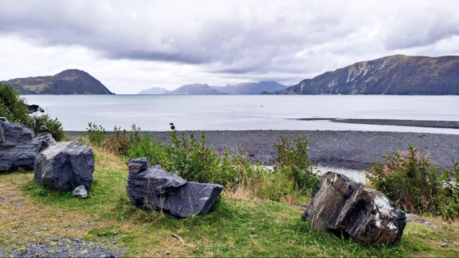 View of Pasagshak Bay on a gloomy day