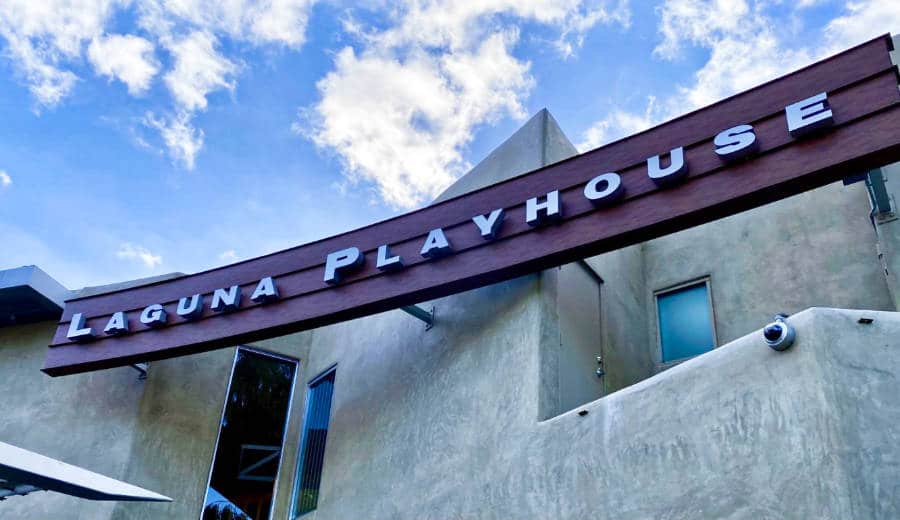 View of the landmark signage of The Laguna Playhouse outside the building