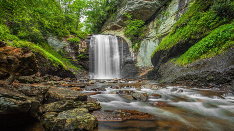 View of the Looking Glass Falls in Pisgah Forest