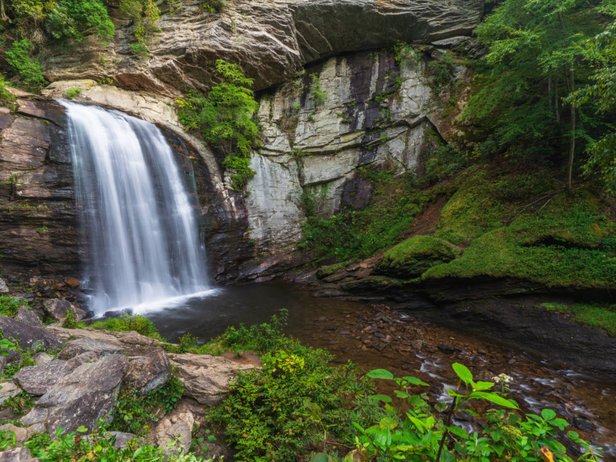 View of The Looking Glass Falls in Pisgah National Forest