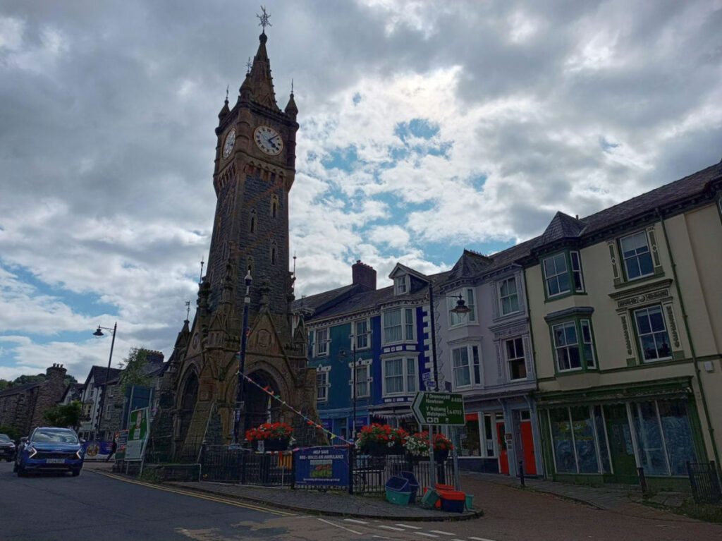 View of the clock tower of the town of Machynlleth