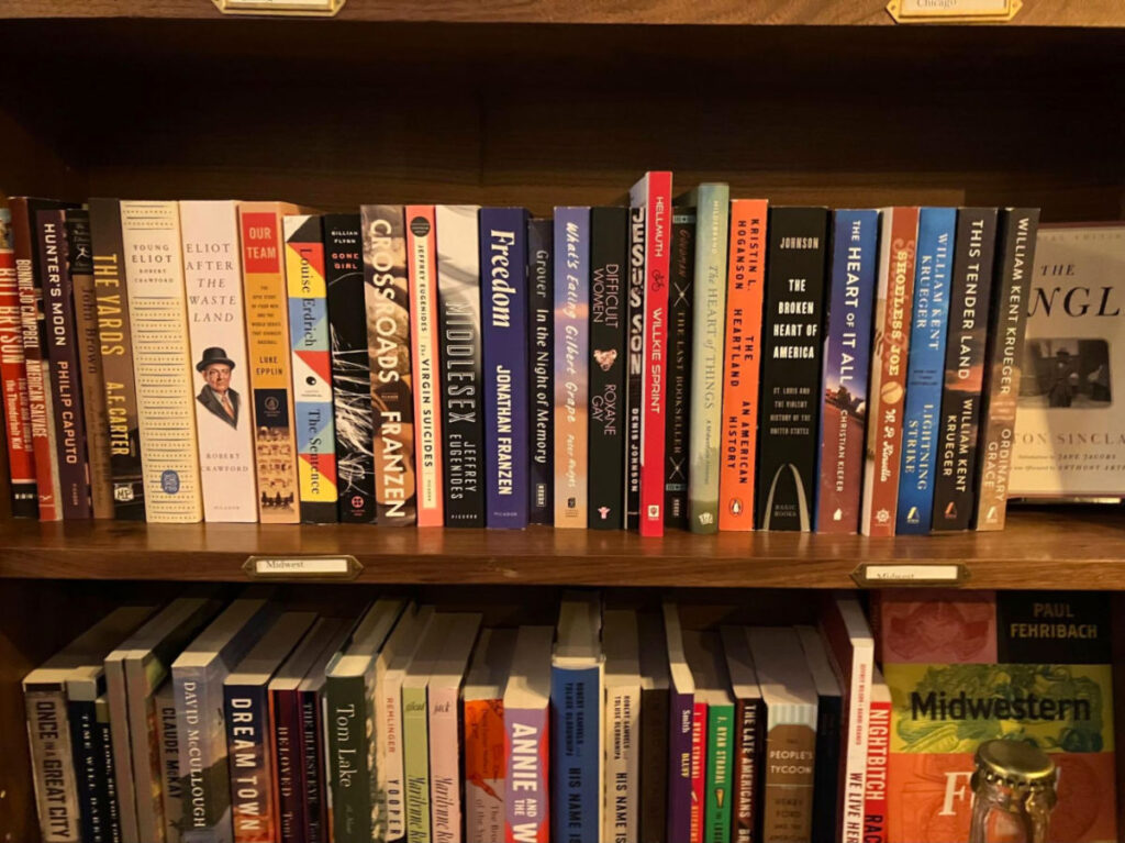 Books on display at The Midwest shelf of Leopold's