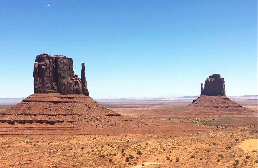 The mittens under the clear blue sky in Monument Valley