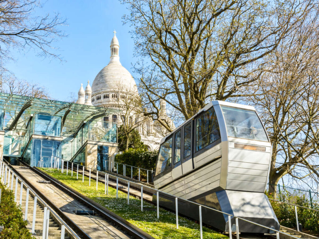 View of the outdoor lift leading to The Montmartre Funicular at the top of the hill