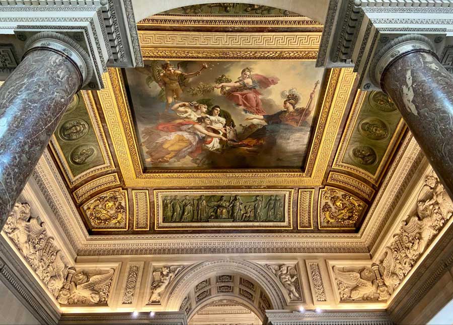 View of a mural on the ceiling inside The Musée du Louvre