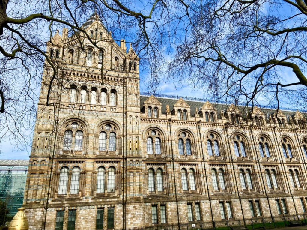 View of the detailed and grand exterior of The Natural History Museum 