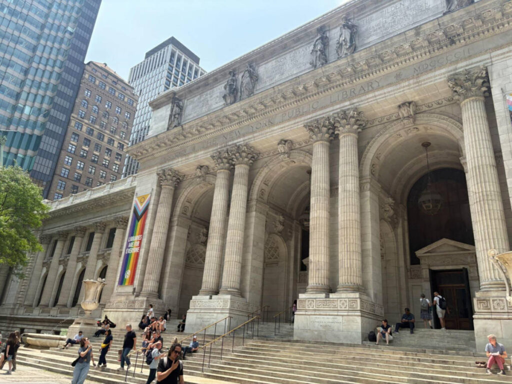 View of the entrance to The New York Public Library on 5th Avenue