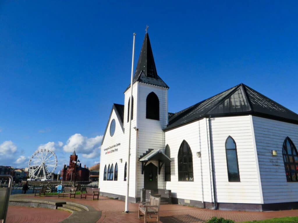 White exterior view of the Norwegian Church