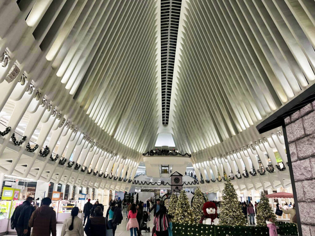 View of the crowd and the beautiful interior of The Oculus at One World Trade Center