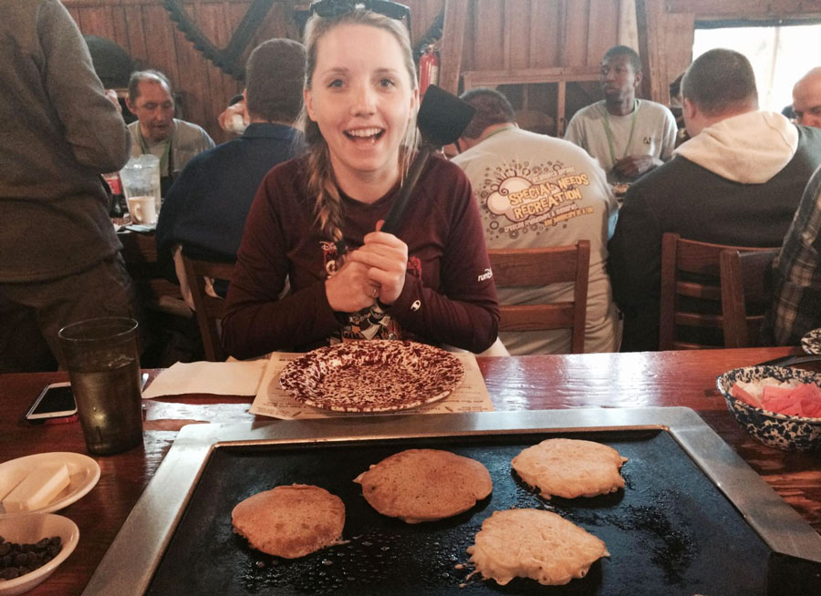 The author cooking pancakes in Old Spanish Sugar Mill
