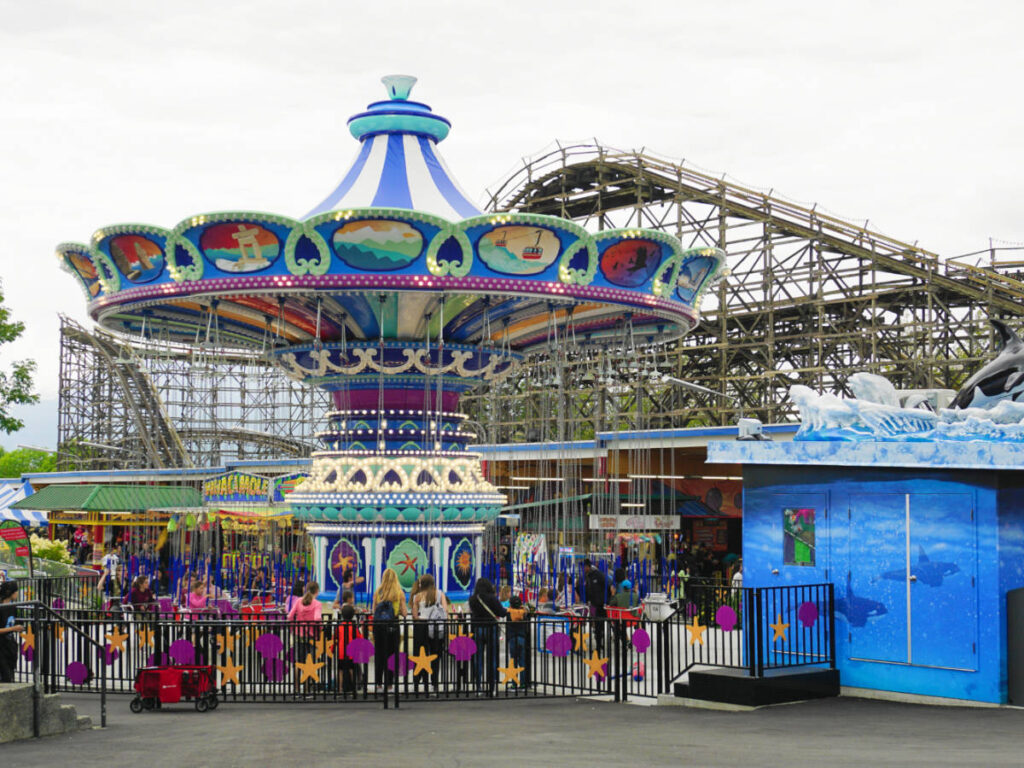 The wooden rollercoaster and swings at The PNE and Playland