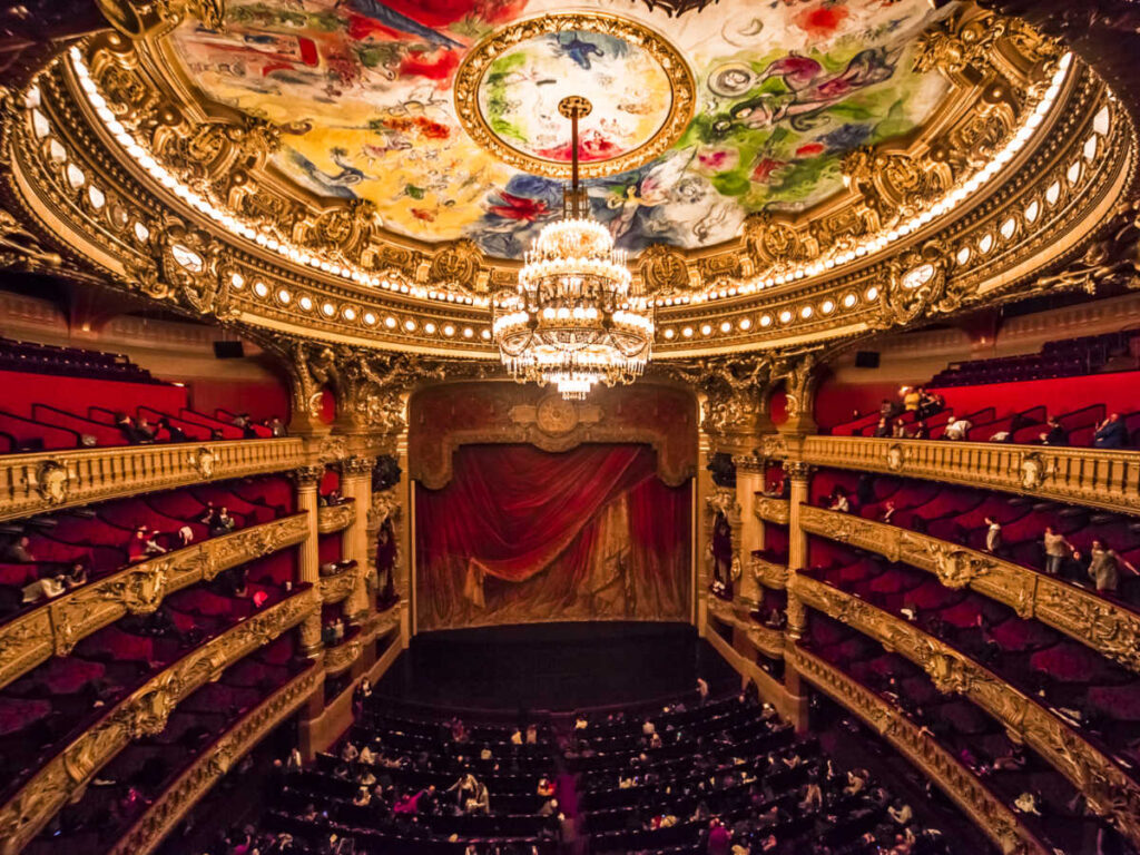 View of the fancy and intricate interior of the Palais Garnier