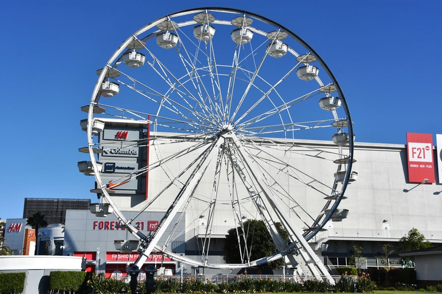 A ferris wheel in The Pike in Long Beach, California