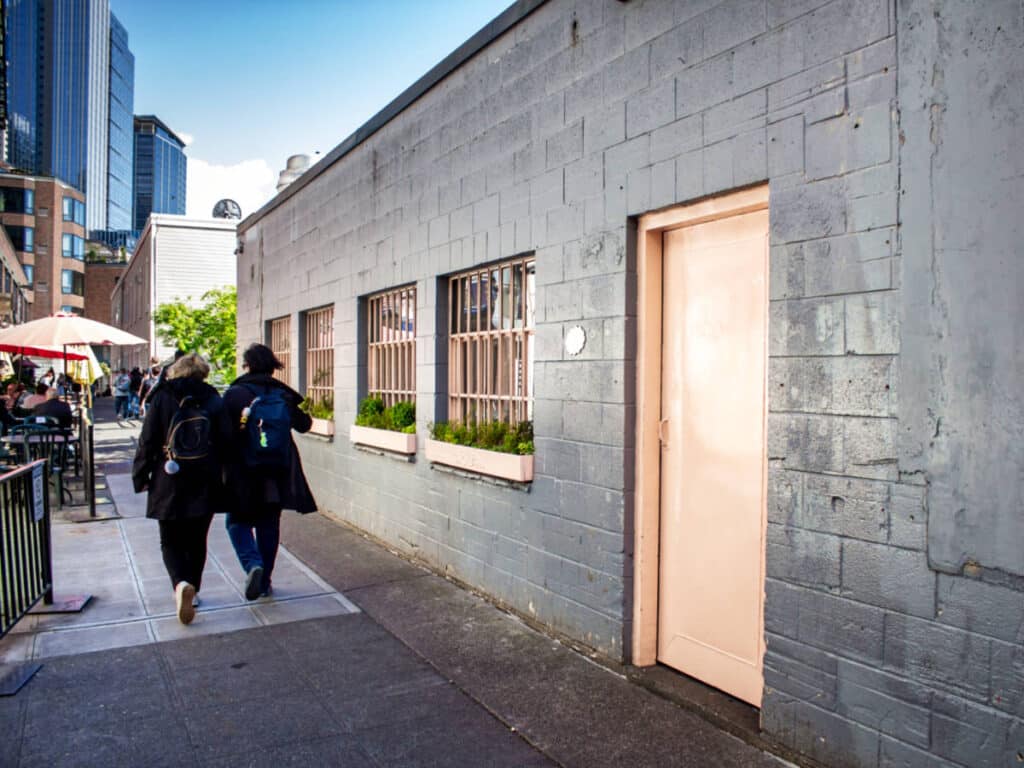 Exterior view of the iconic The Pink Door