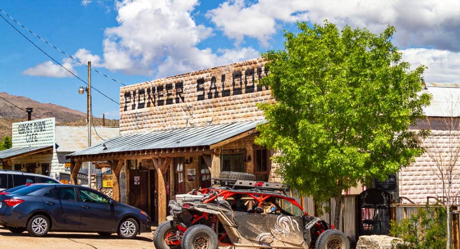 View of the parked vehicles outside The Pioneer Saloon in Southern Nevada