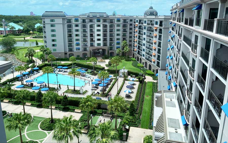 View of a pool from above in The Riviera Resort