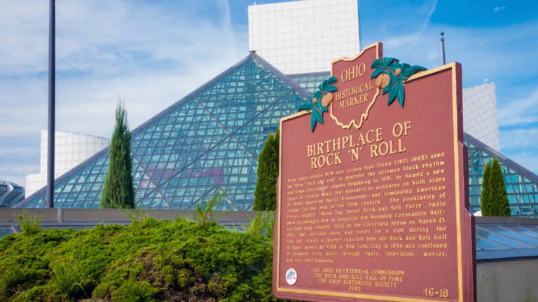 The Rock and Roll Hall of Fame building from the outside