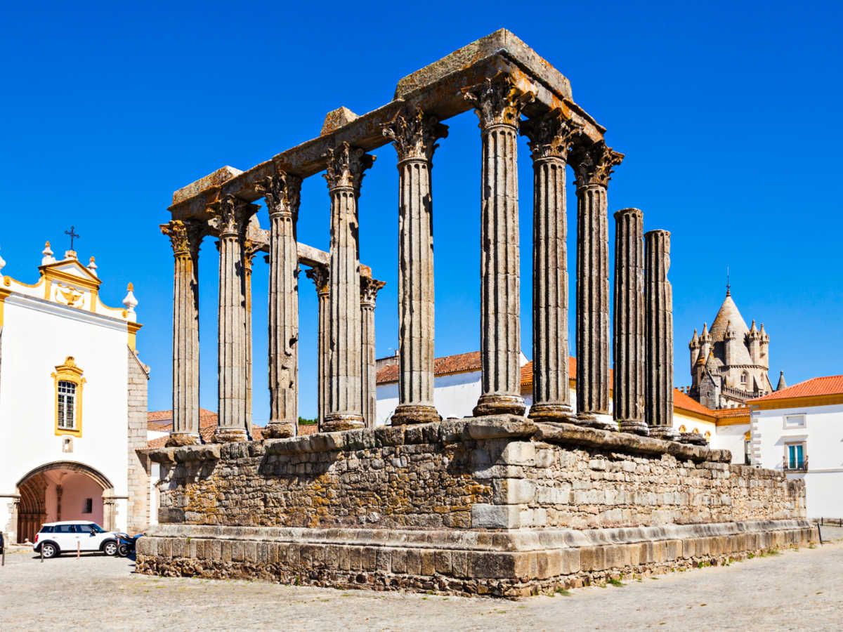 View of the Roman Temple ruins in Evora
