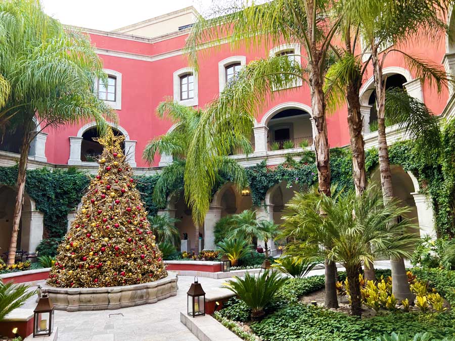 A Christmas Tree on the middle of The Rosewood in San Miguel de Allende