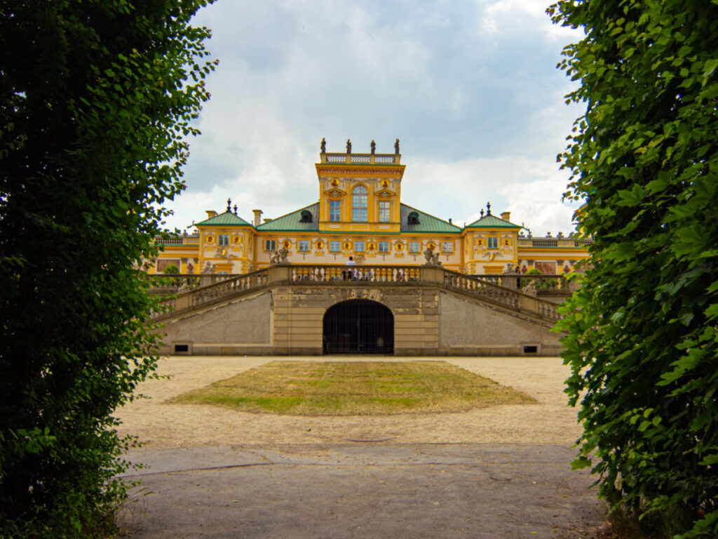 View of the Royal Palace from the garden situated on the lower terrace in Wilanów