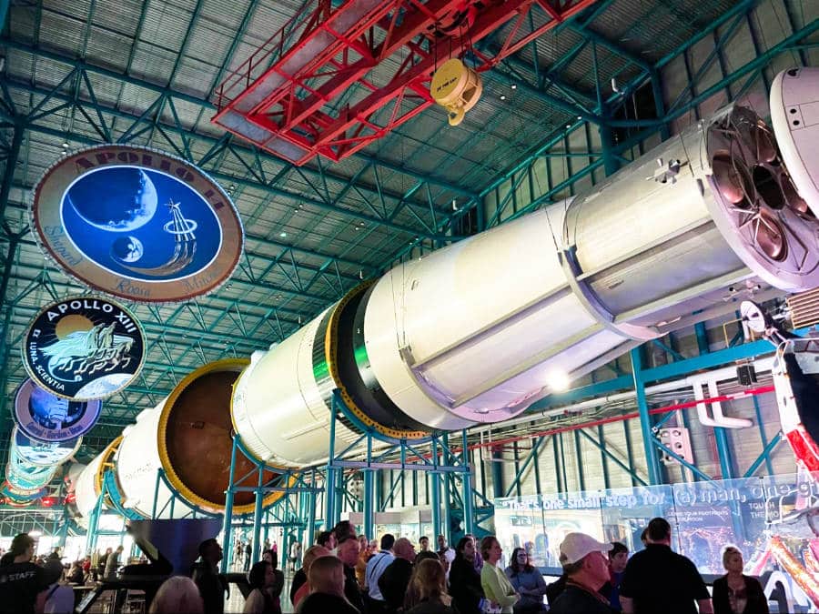 The Saturn V Moon rocket from the Apollo era inside NASA’s Kennedy Space Center