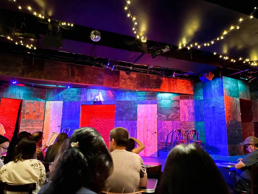 View of the people settling down in front of the stage in The Second City