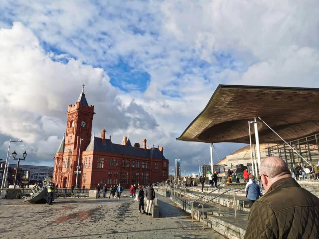View of the people around The Senedd and The Pierhead