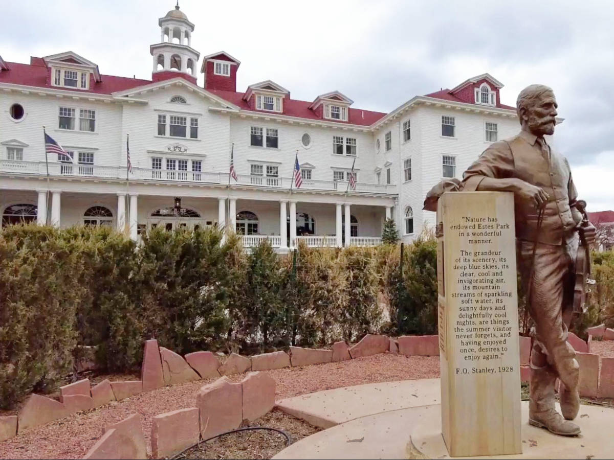 A statue outside The Stanley Hotel