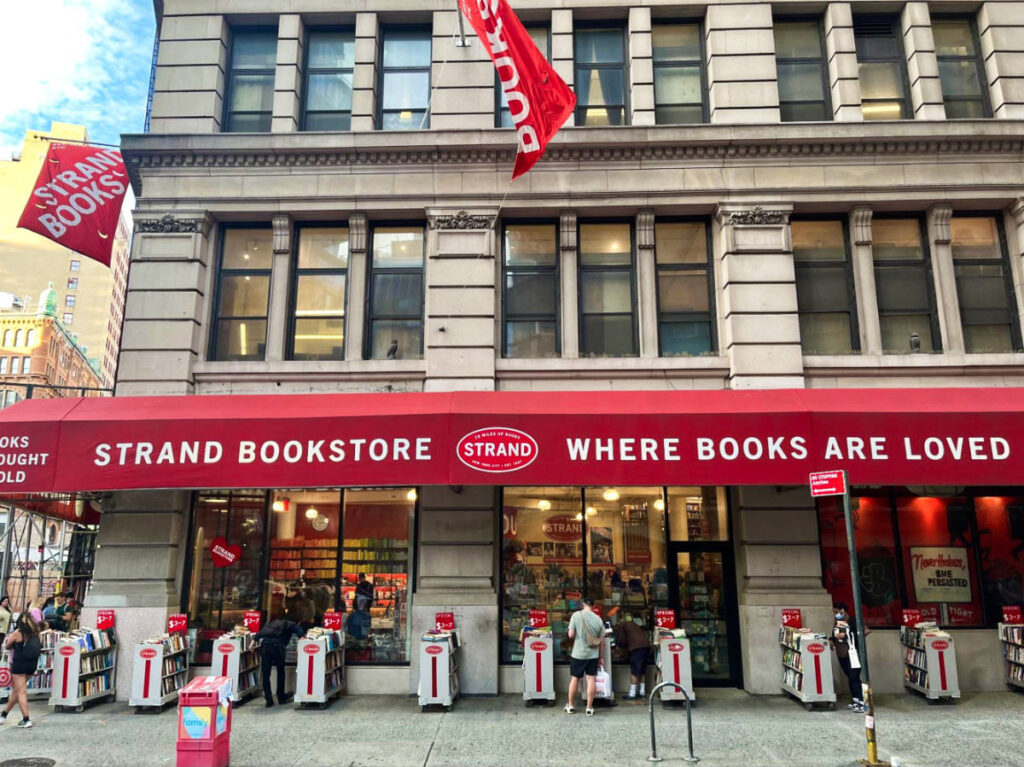 View of the book displays outside The Strand Bookstore 