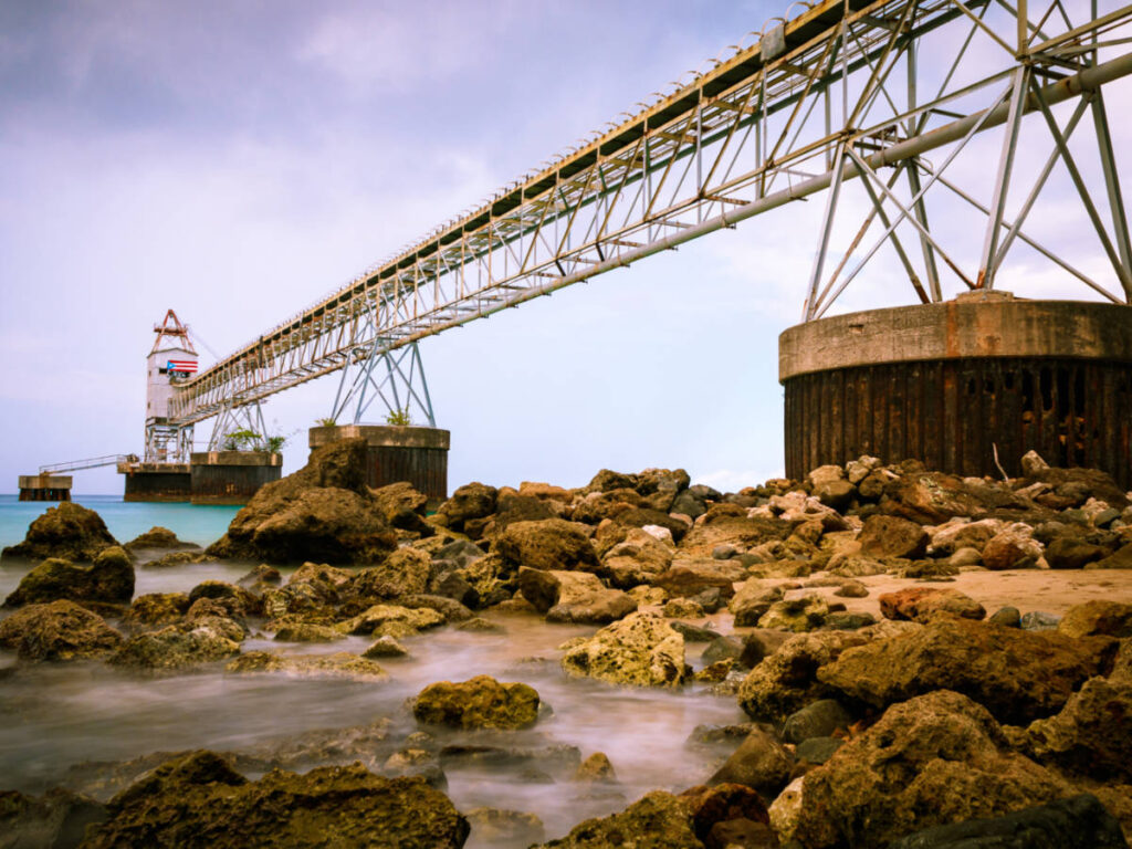 View of the abandoned Sugar Cane Pier seen from the rocky bottom