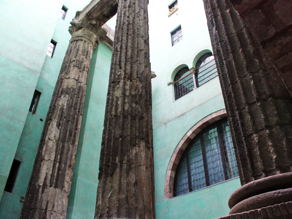 View of the ancient pillars of The Temple of Augustus