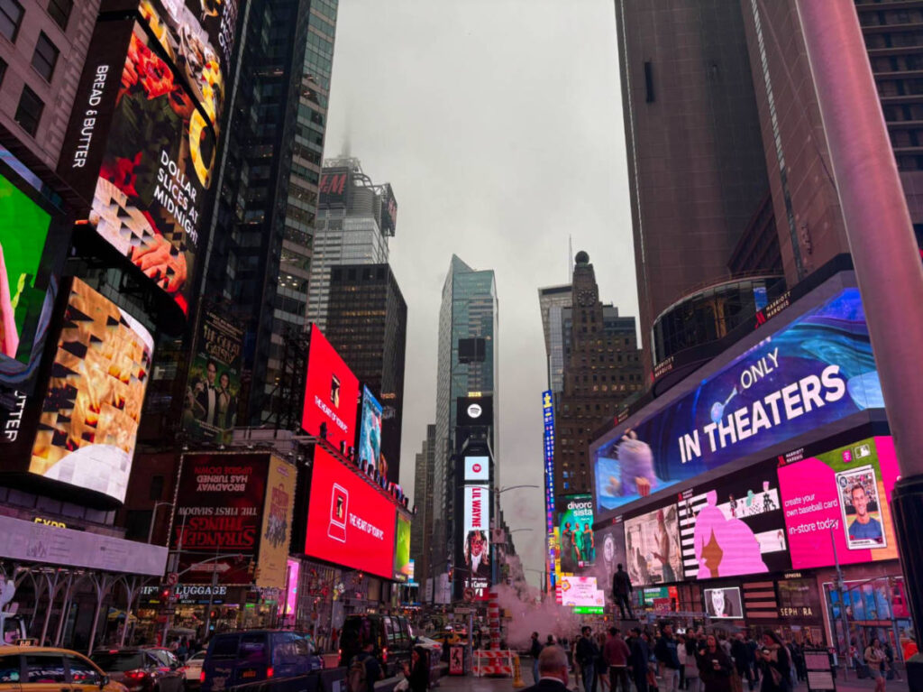 View of The Times Square right before a thunderstorm