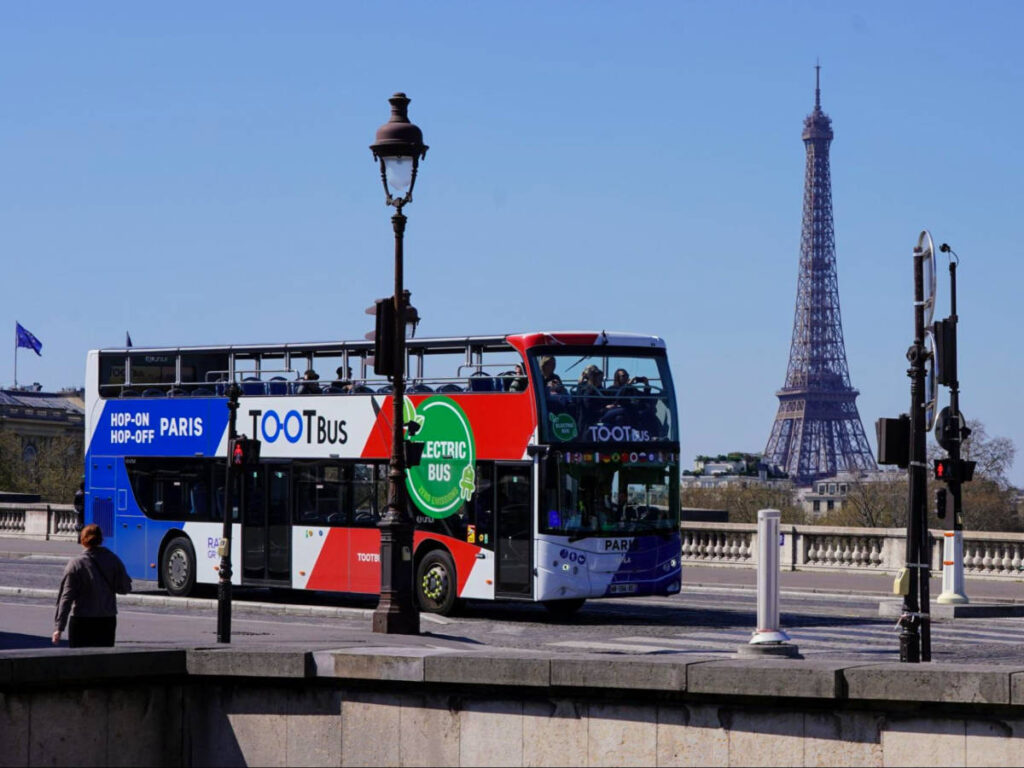 The Toot Bus with the Eiffel Tower in the background