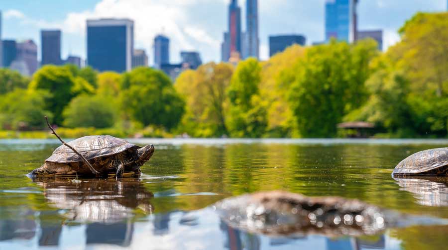 View of turtles at The Turtle Pond