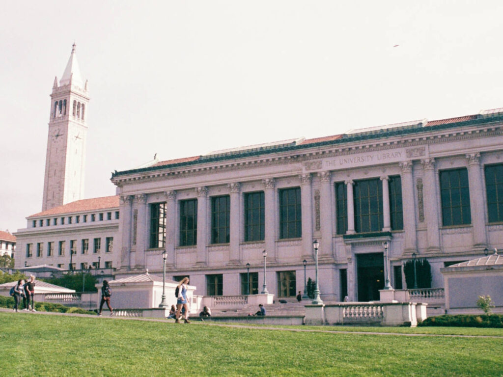 The students walking at the UC Berkeley campus