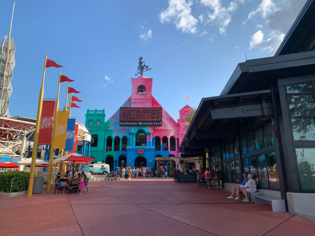 People dining and shopping at the colorful shops at The Universal CityWalk