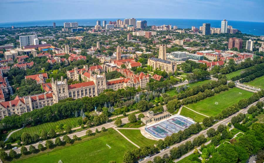 Aerial view of The University of Chicago