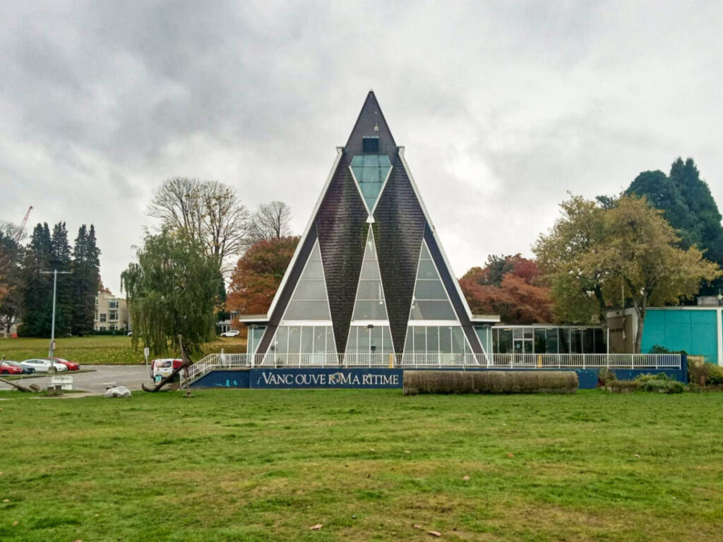 Exterior view of the A-shaped building of The Vancouver Maritime Museum 